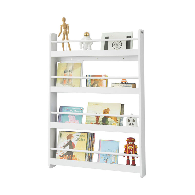 Sobuy Wall White Wood 4 Tiers Kids Storage Shelving Bookcase Rack