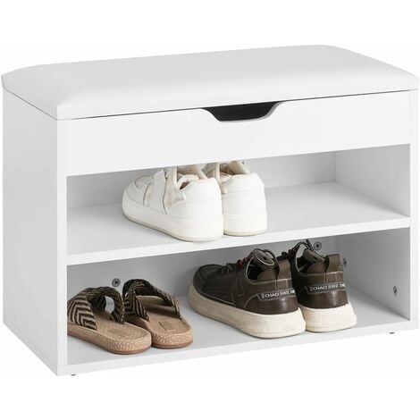 main image of "SoBuy White 2 Tiers Shoe Storage Bench with Padded Seat,FSR25-W"