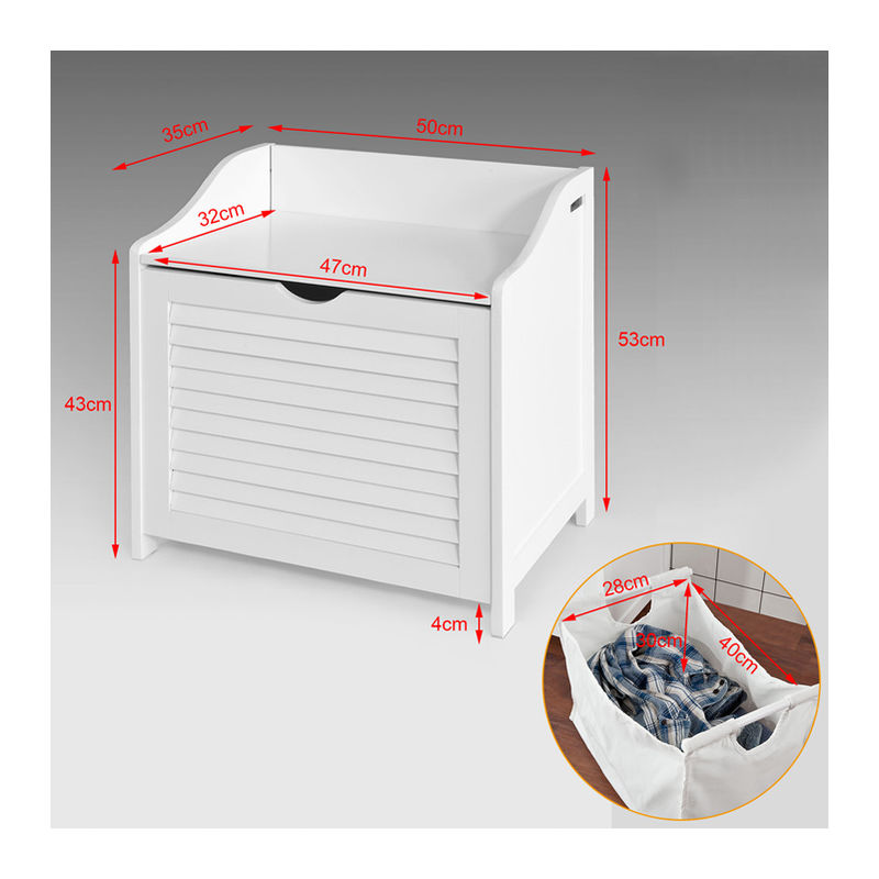 Sobuy White Bathroom Storage Cabinet Chest Seat Laundry Bin Basket Fsr40 W