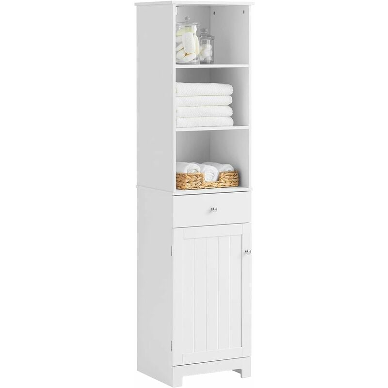 SoBuy White Floor Standing Tall Bathroom Storage Cabinet with 3 Shelves 1 Drawer 1 Cabinet,BZR17-W