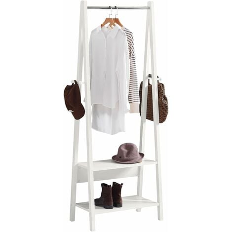 main image of "SoBuy White Modern Clothes Rail Stand Rack with Two Storage Shelves, FRG59-W"