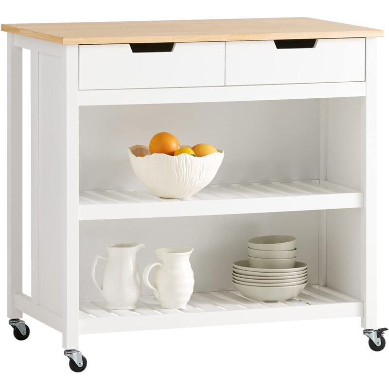 Sobuy - White Wood Kitchen Trolley Storage Cupboard Bar Table FKW74-WN+ Free Hanging Shelf FRG150-W