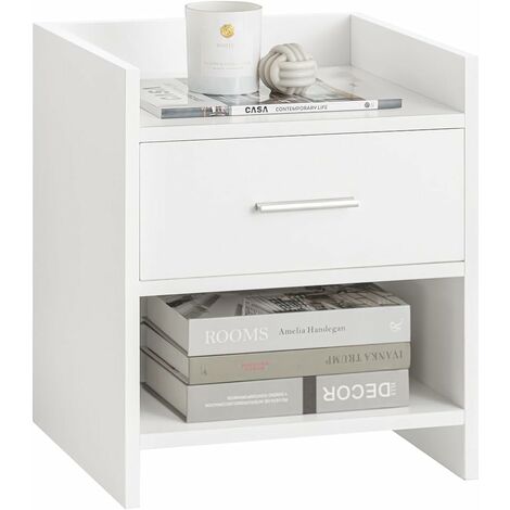 SoBuy White Wood Side Table with Drawer, FBT66-W