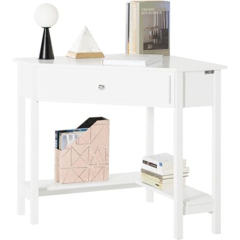 SoBuy White Wood Triangle Computer Corner Table with Drawer, FWT31-W