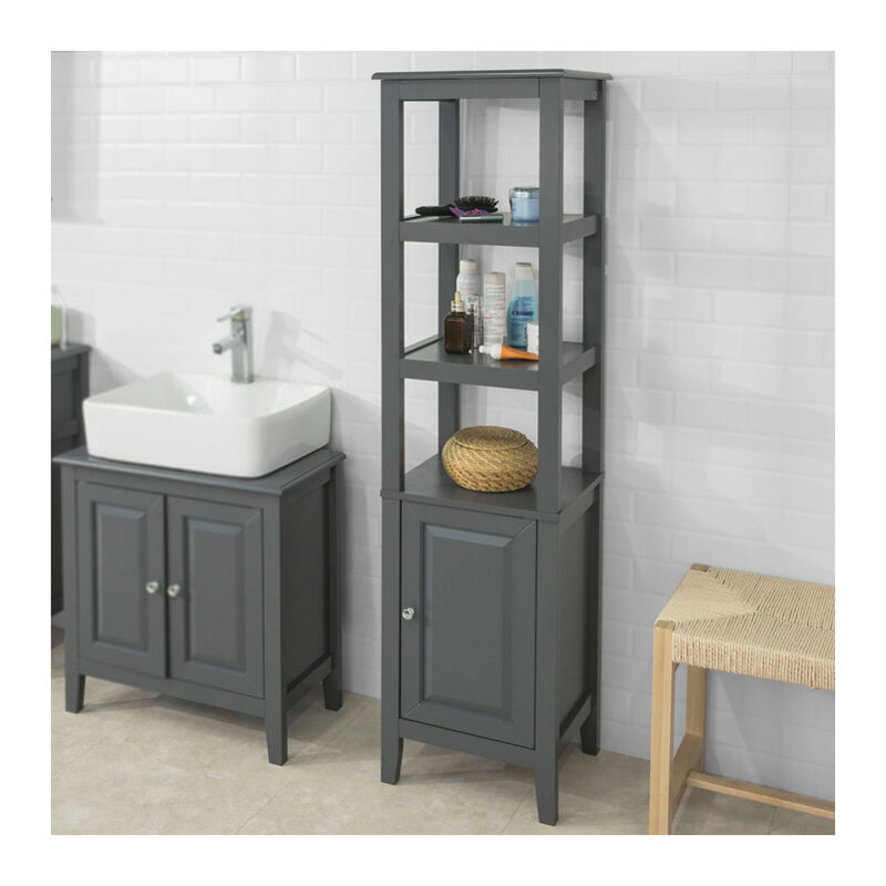 Sobuy Wood Standing Tall Boy Bathroom Storage Cabinet Unit Grey