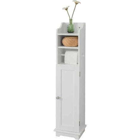 Marko Bathroom Toilet Roll Holder White Wooden Free Standing Paper Storage Bathroom Cabinet 