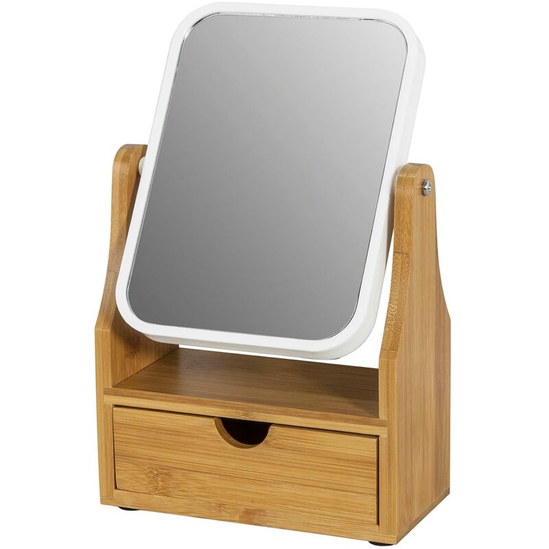

®Espejo de Baño, Espejo de Maquillajepejo de mesa con un cajón, Rotación 360°, FRG245-N - Sobuy