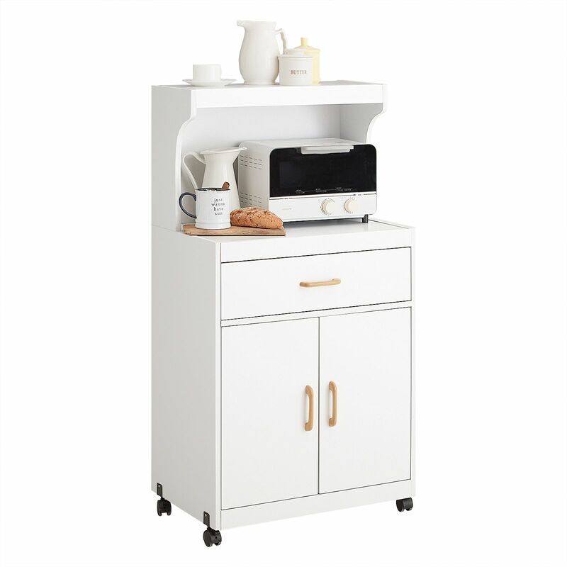 

®FSB12-W,Aparador auxiliar bajo de cocina para microondas,con 2 puertas y 1 cajón,L62 cm x P40 cm x H119 cm,ES - Sobuy