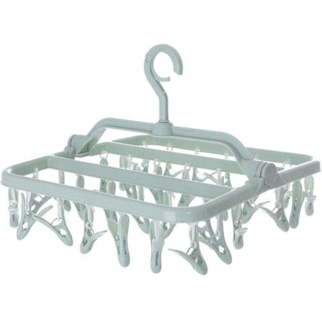 Sock and clothes drying rack with 32 clips, foldable hanging clothes dryer, clothes drying rack for indoor and outdoor use, for socks, underwear and small items of clothing