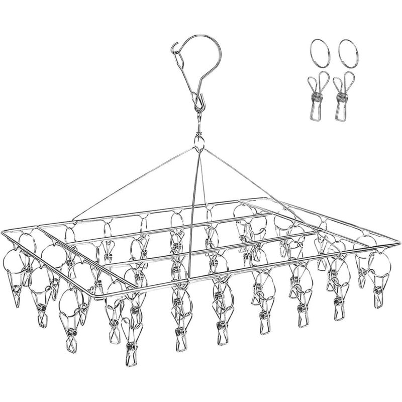 (1 paquet) Étendoir à chaussettes, crochet pour vêtements, séchoir à linge extérieur robuste avec 40 pinces à linge en acier inoxydable pour