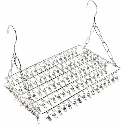 Sock Drying Rack, Stainless Steel Drying Hanger with 100 Windproof Clips Hanging Clothes Drying Rack for Socks, Underwear, Clothes, Towels (100 Clip)