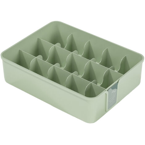 Sock Underwear Organizer Divider Plastic 15 Cell Closet Drawer Storage Box for Panty Ornament Ties Green