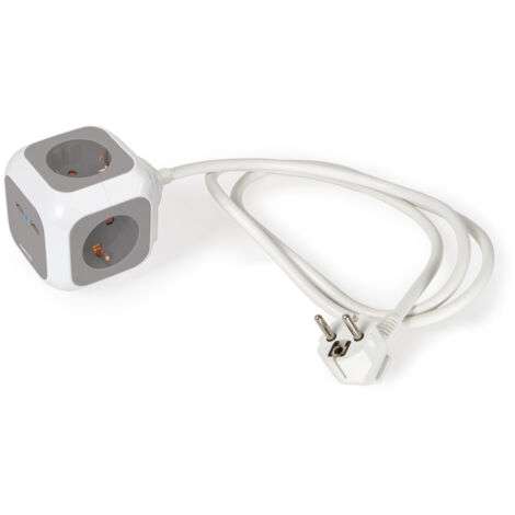 Sockel Mehrfach 4 Steckdosen + 2 USB-Vierkantkabel 1,4m WHITE