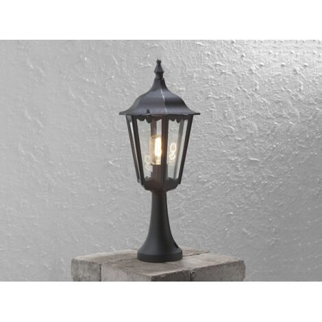 Sockelleuchte aus Aluminium Schwarz, antike E27 Gartenlaterne, Höhe 55cm