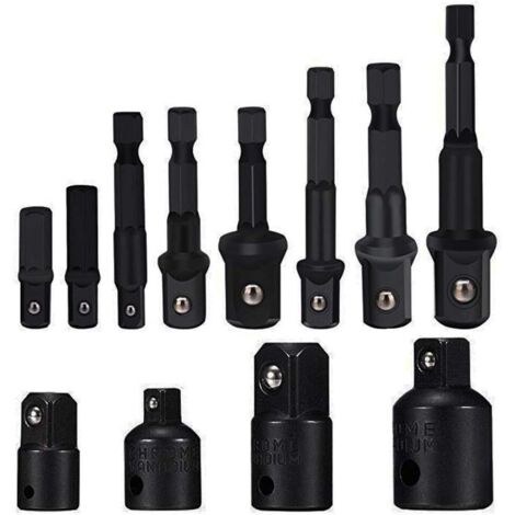 Socket Adaptor Converter Set Clé d'écrou de forets à queue hexagonale 8 pièces socket Extension Adaptateur Bit Set Lot de 4 Adaptateurs Réducteurs Pour Clés à Rochet/Clé à Douille (Black)