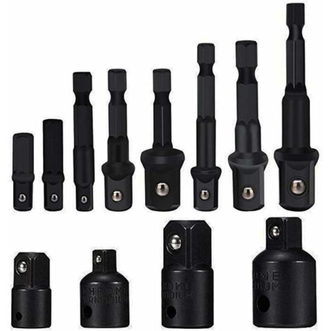 Socket Adaptor Converter Set Clé d'écrou de forets à queue hexagonale 8 pièces socket Extension Adaptateur Bit Set Lot de 4 Adaptateurs Réducteurs Pour Clés à Rochet/Clé à Douille (Black)