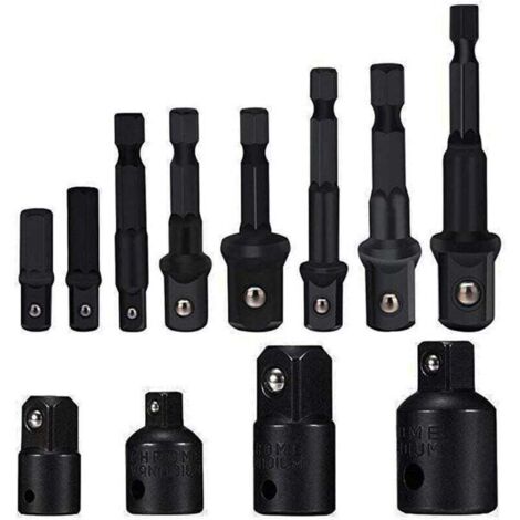 Socket Adaptor Converter Set Clé d'écrou de forets à queue hexagonale 8 pièces socket Extension Adaptateur Bit Set Lot de 4 Adaptateurs Réducteurs Pour Clés à Rochet/Clé à Douille (Black)