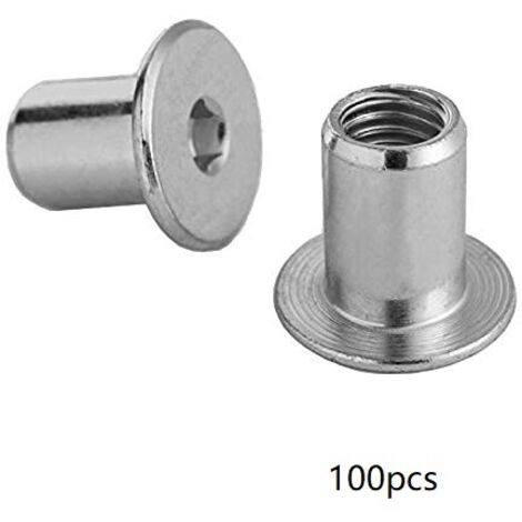Socket Nut with Flat Head Hexagon Socket M6 x 15 x 10mm 100pcs
