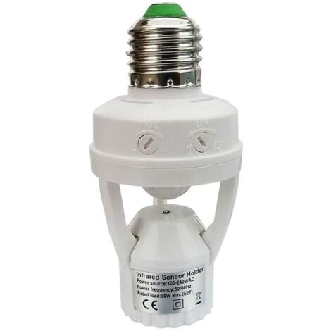 Socket with PIR motion detector. E27 base bulbs for indoor use with time and light settings.