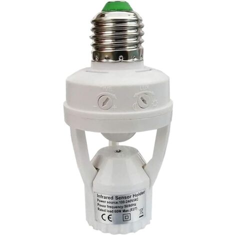 Socket with PIR motion sensor Bulbs with E27 base for indoor use with time and light adjustment (Bulb not included)