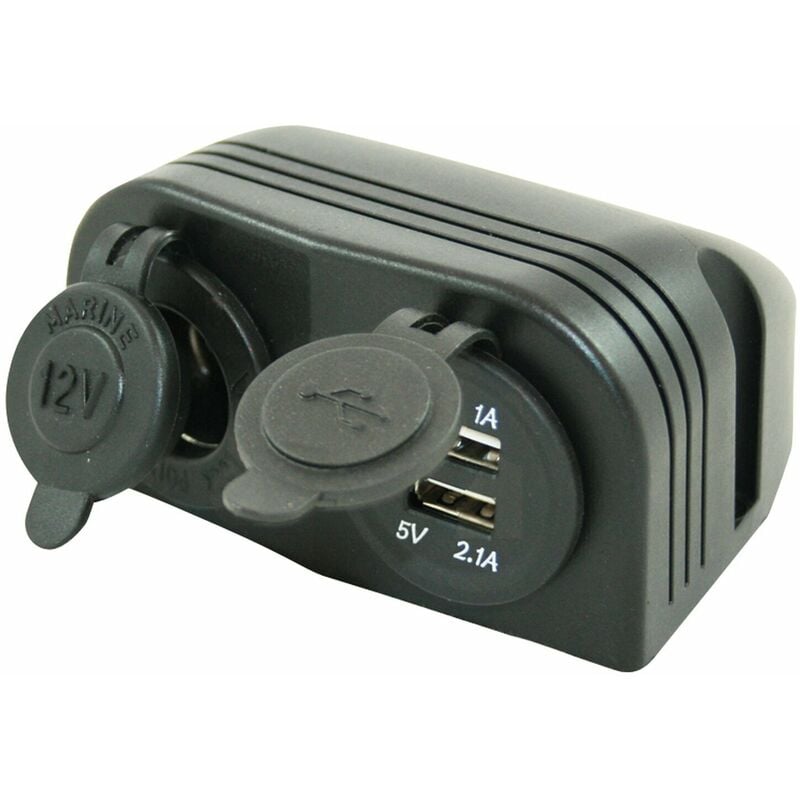 Socle prise 12 Volts et double prise USB HABA Pose - En saillie
