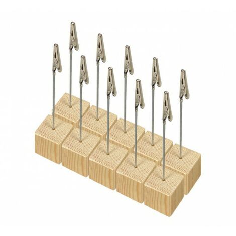 Socle cube en bois brut de dimensions 3,6 x 3,6 x 3,6 cm avec pince crocodile - Lot de 10