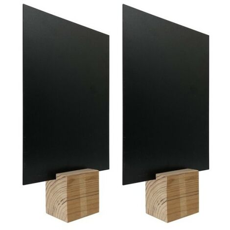 Socle cube en bois brut de dimensions 8 x 8 x 6,5 cm avec ardoise format A4 - Lot de 2
