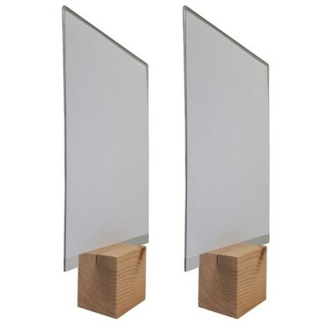 Socle cube en bois brut de dimensions 8 x 8 x 6,5 cm avec PLEXI format A4 - Lot de 2
