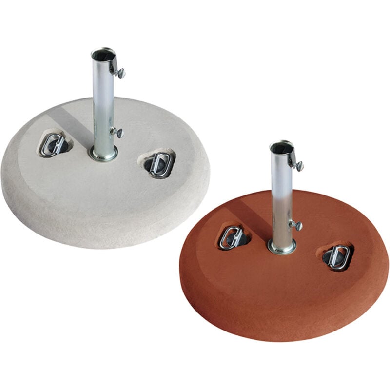 Socle de parasol rond en be'ton rouge 35 kg fourni avec tube galvanise' de 5,2 cm et poigne'es