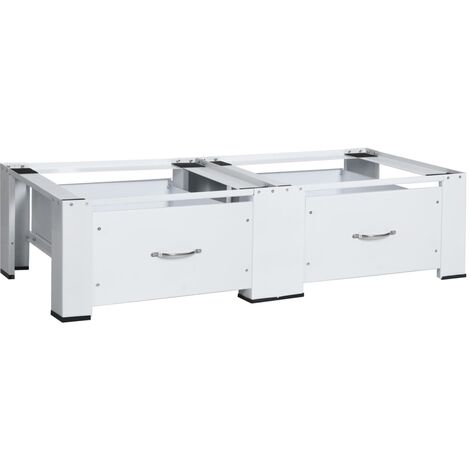Socle double pour lave-linge et seche-linge avec tiroirs Blanc