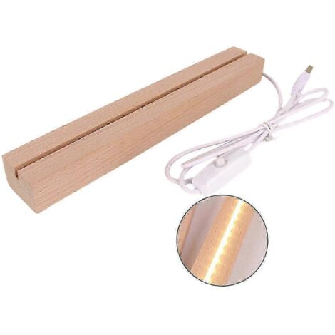Socle lumineux rectangulaire pour veilleuse LED, en bois imitation cristal, avec chargeur USB, pour la décoration intérieure (15 cm)