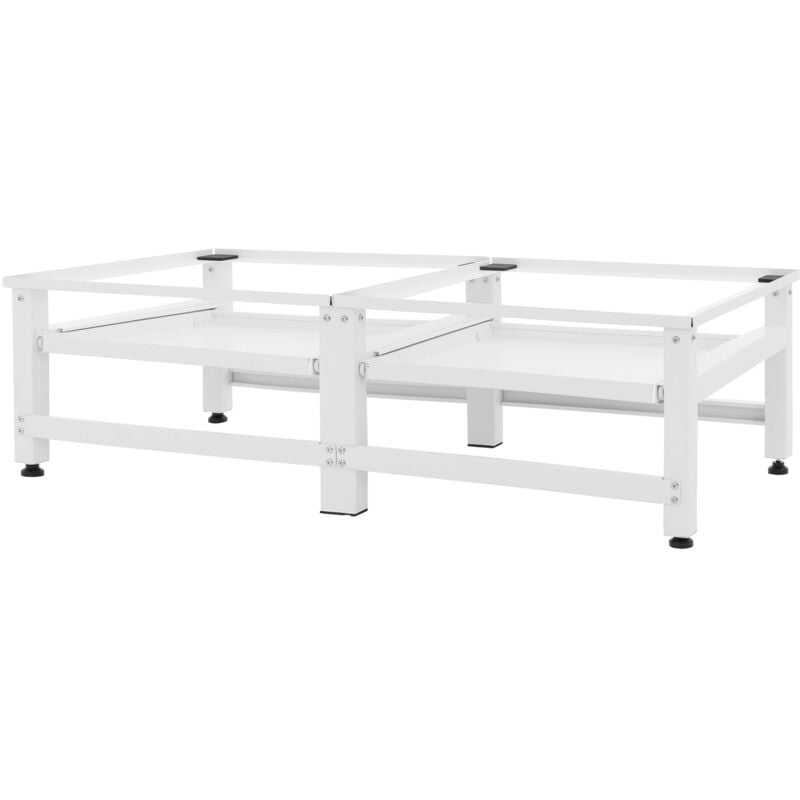 ML-Design Support Double pour Machine à Laver avec 2 Étagères Coulissantes, Blanc, en Acier, jusqu'à 2x 150kg+10 kg, Pieds Réglables, Socle pour