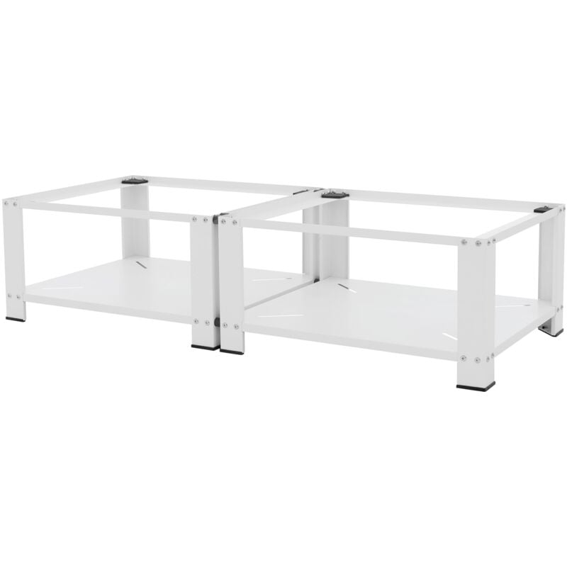 Ml-design - Socle pour Machine à Laver Double avec 2 Étagère, Acier, Blanc, 128x54 cm, 2x150kg, Support Lave-Linges Standard, Pieds Antidérapants,