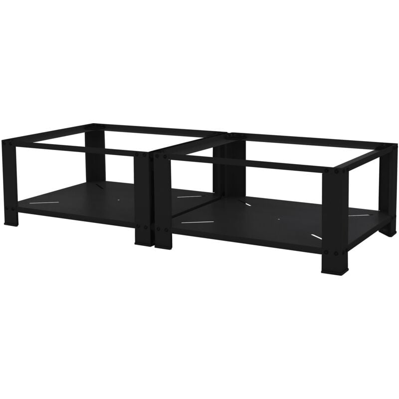 Ml-design - Socle pour Machine à Laver Double avec 2 Étagère, Acier, Noir, 128x54 cm, 2x150kg, Support Lave-Linges Standard, Pieds Antidérapants,
