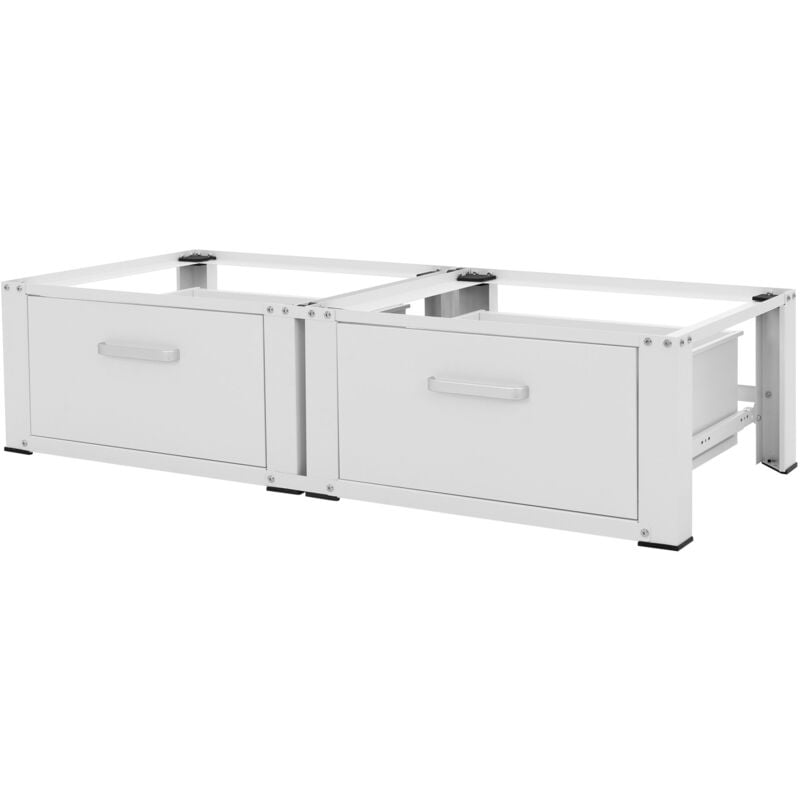 Ml-design - Support pour Machine à Laver Double avec 2 Tiroirs Coulissants, Blanc, 128x53,5x31,5 cm, Socle avec 2 Compartiments 2x150 kg, Acier, Base