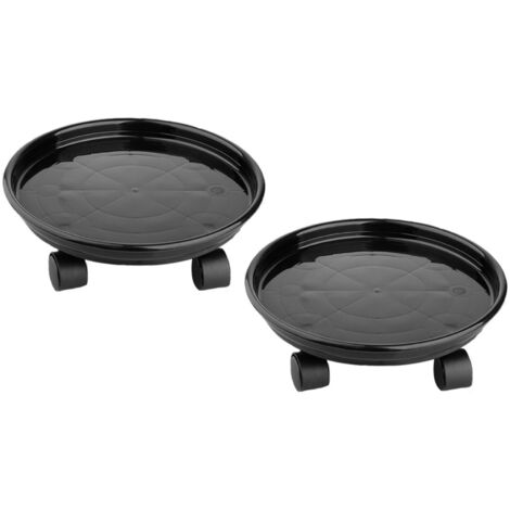 Socle Mobile Rotatif pour Pot de Fleurs - Caddy avec Roues Plastique Resine Épaisse - Diamètre 30cm/25cm Noir - 2 Socles Inclus