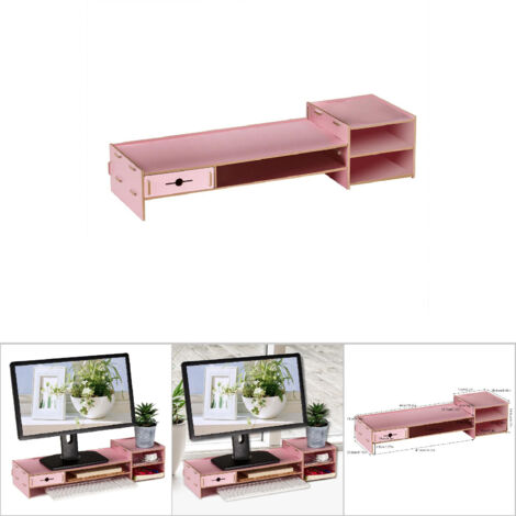 Socle Moniteur Ordinateur Socle Bureau Moderne (1) Bois Rose Support Écran PC Organiseur Bureau Grand Capacité 2.15kg