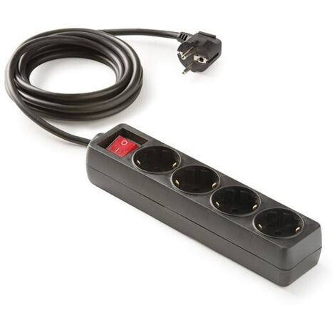 SOCLE MULTIPLE 4 PRISES TT NOIR AVEC INTER - 1,5 M
