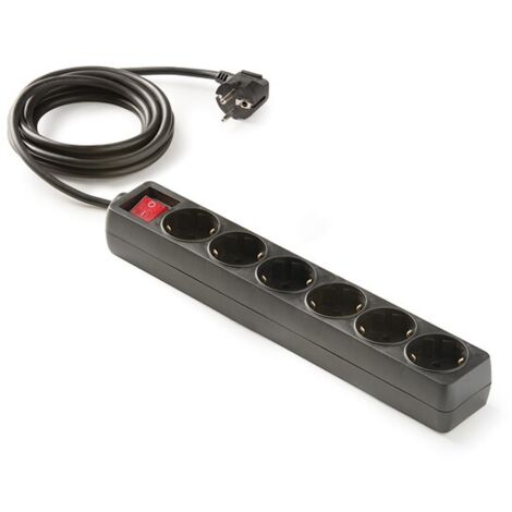 SOCLE MULTIPLE 6 PRISES TT NOIR AVEC INTER - 1,5 M
