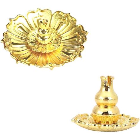 Socle porte-encens en forme de fleur de lotus avec décor de four traditionnel - Or