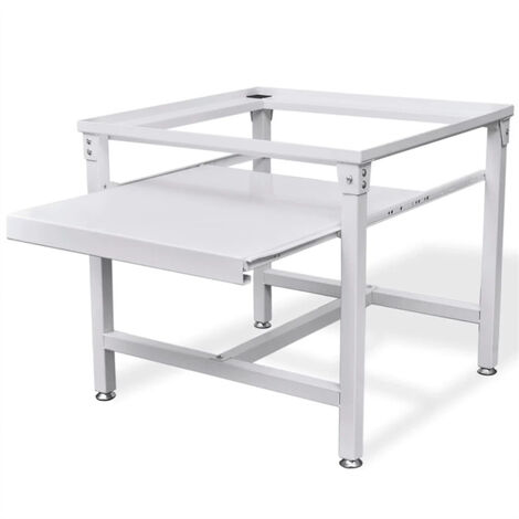 Socle pour machine à laver avec étagère coulissante – Acier blanc – Dimensions 60x56,5x53,5 cm – Capacité 100 kg – Tampons antidérapants – Fimei