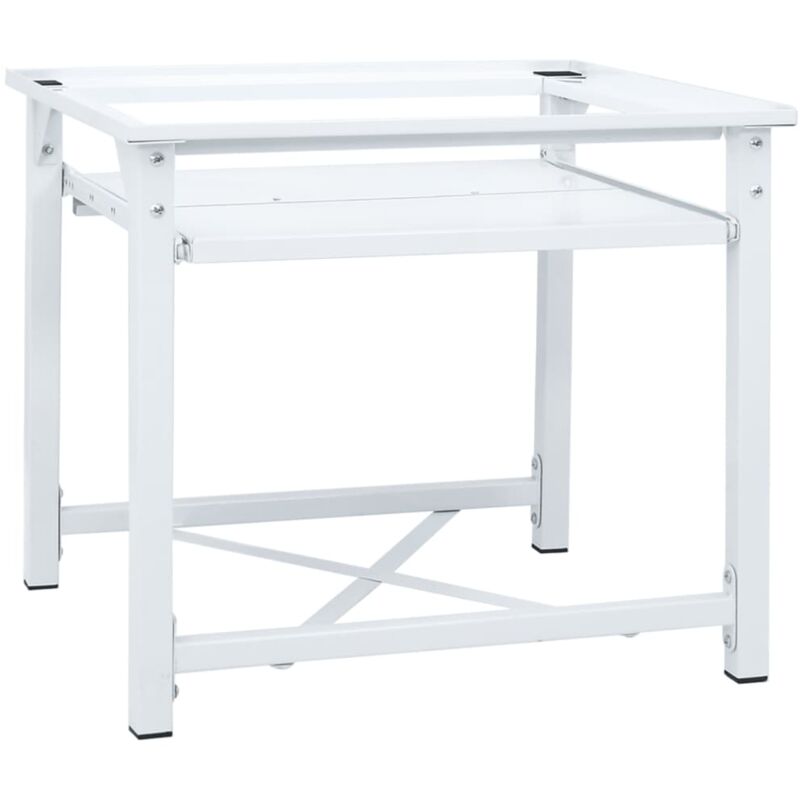 Vidaxl – Socle pour machine à laver avec étagère coulissante – Acier blanc – Capacité 100 kg – Dimensions 60x56,5x53,5 cm – Pieds réglables