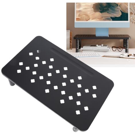 Socle pour moniteur et PC portable multifonction avec hauteur ajustable, capacité 20kg, matériel ABS+carbone, dimensions 37x23cm, montage facile