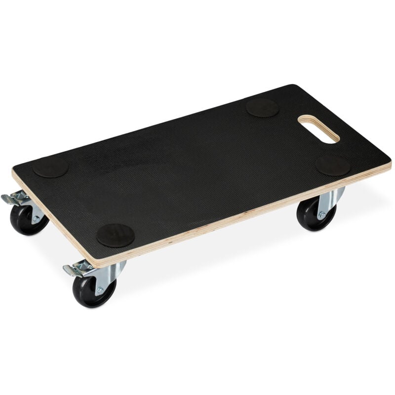 Socle roulant avec freins, chariot à roulettes, meubles jusqu'à 400 kg, antidérapant, 11,5 x 58 x 30 cm, noir - Relaxdays