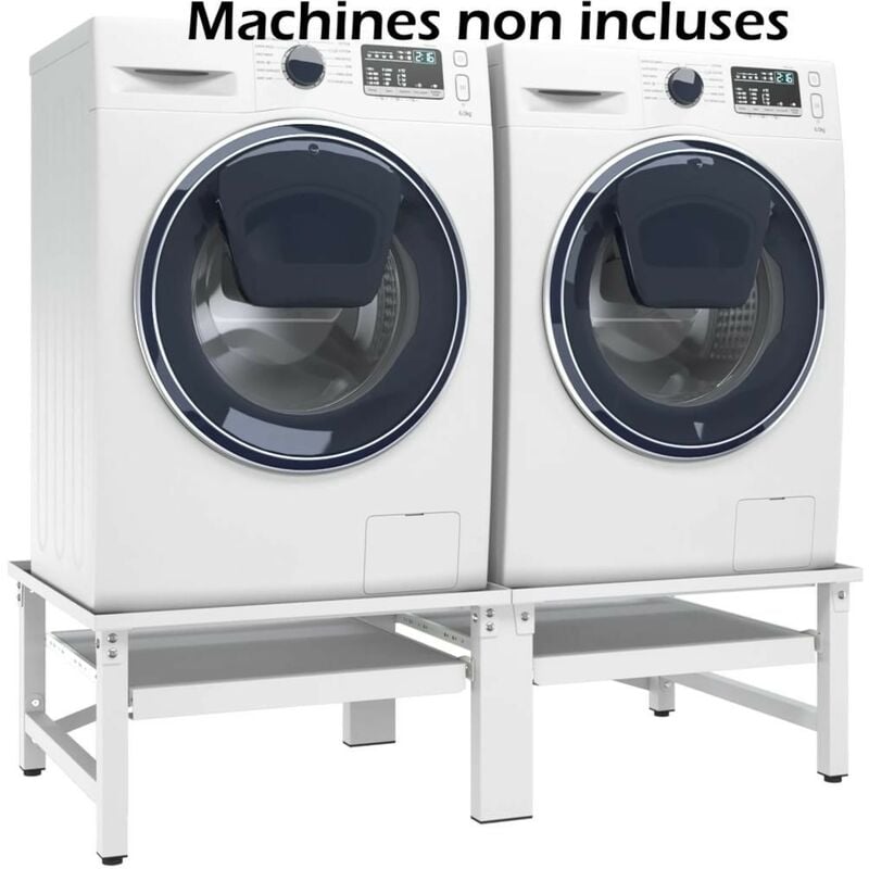 Socle Support Double + Étagères pour Machine à Laver Ou Sechoir à Linge. 200 kg Maximum - Blanc