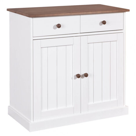 SOCOA - Buffet 2 Portes 2 Tiroirs Bois Massif Vernis Sepia et Blanc