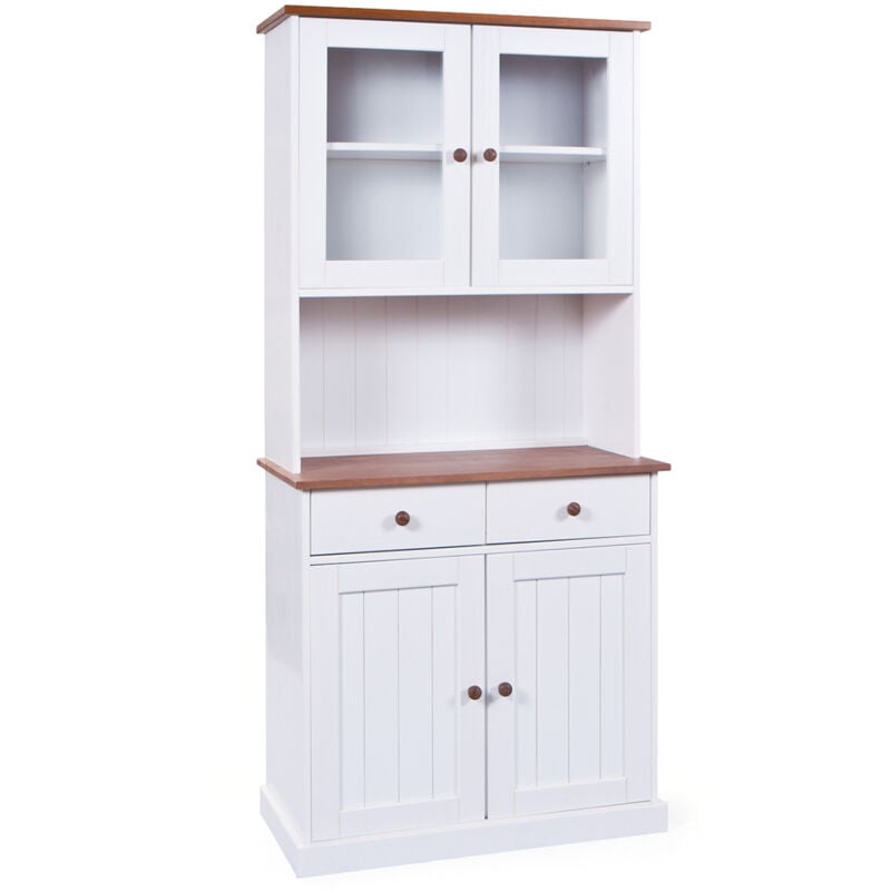 Altobuy - socoa - Buffet Vaisselier 4 Portes 2 Tiroirs Bois Massif Vernis Sepia et Blanc