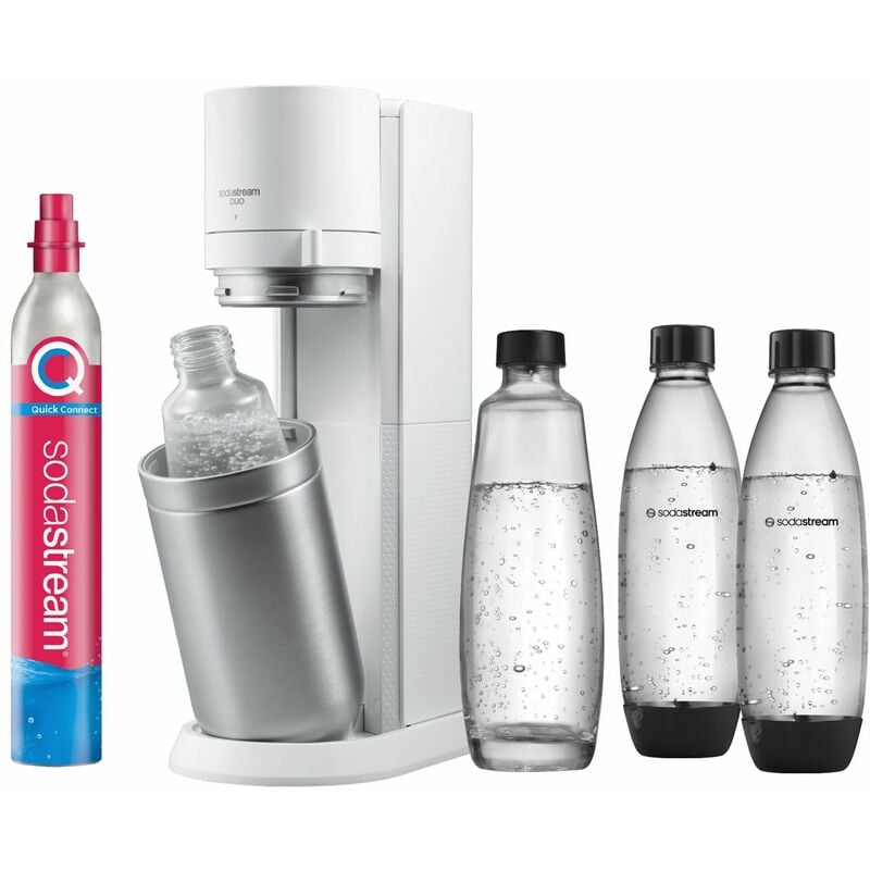 Image of Aeratore Duo con cilindro di CO2, 2 bottiglie di vetro e 2 bottiglie di plastica lavabili in lavastoviglie da 1 l, bianco, altezza: 44 cm - Sodastream