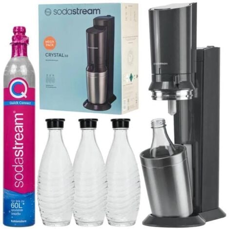 SodaStream Crystal 3.0 titan pack d'avantages appareil à gazéifier l'eau incl. 3 carafes en verre