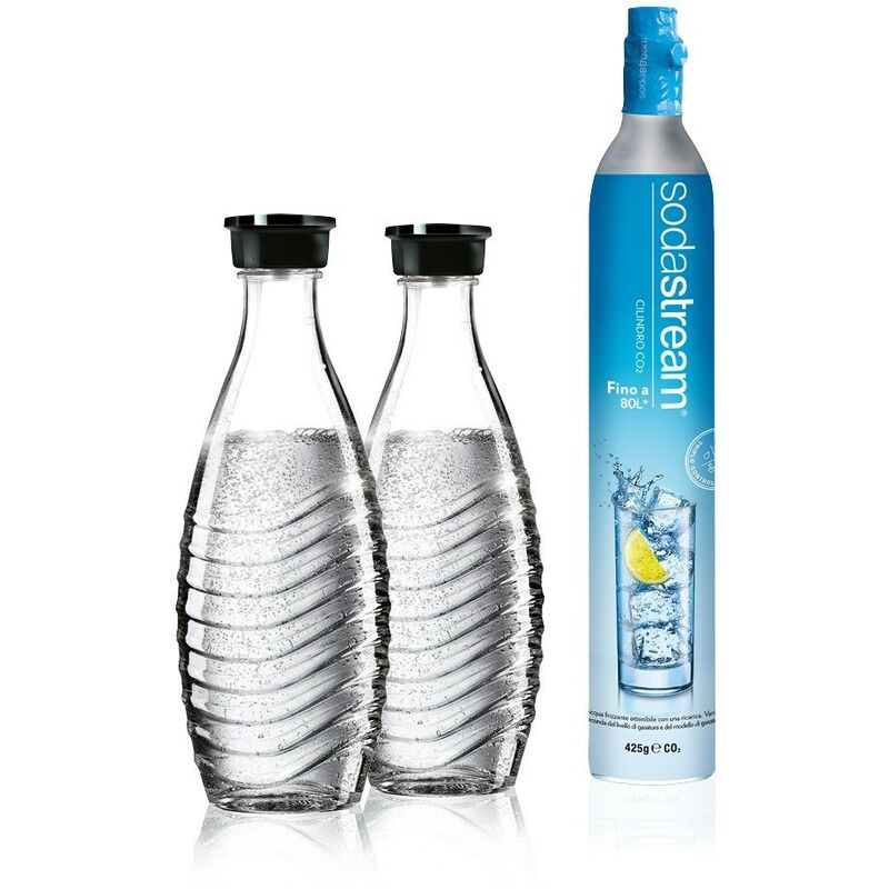Image of Kit 2 Bottiglie in Vetro per Gasatore Crystal + Cilindro CO2 - Sodastream